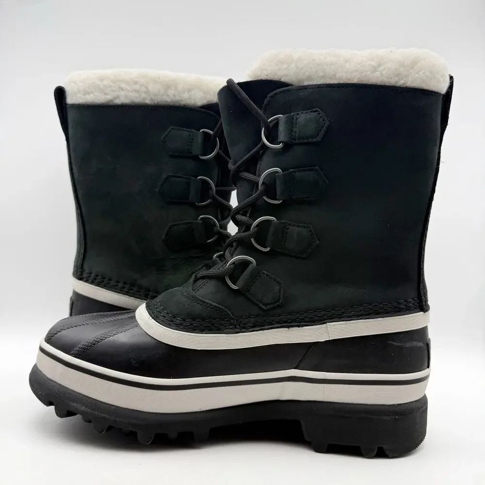 SOREL Womens Caribou Boots US 7.5 Black Stone Leather Insulated Waterproof NWOB